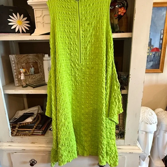 IC Collection Lime Sleeveless High Neck Textured Dress Merrow jacket XS - Picture 12 of 12